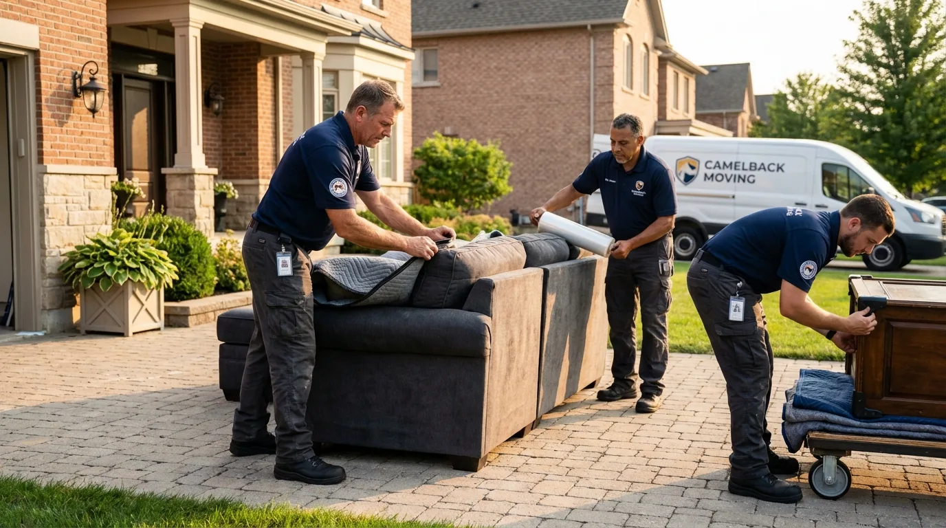 Large estate moving crew wrapping furniture in Forest Lake, MN