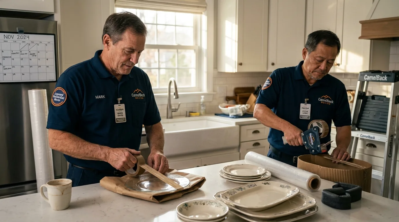 Professional crew packing kitchen dishware in Forest Lake, MN